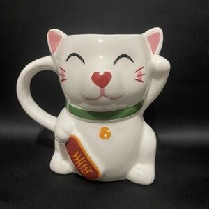 Japanese Maneki Neko Beckoning Lucky Cat Design Ceramic Mug 12 Fl Oz Coffee Tea‎